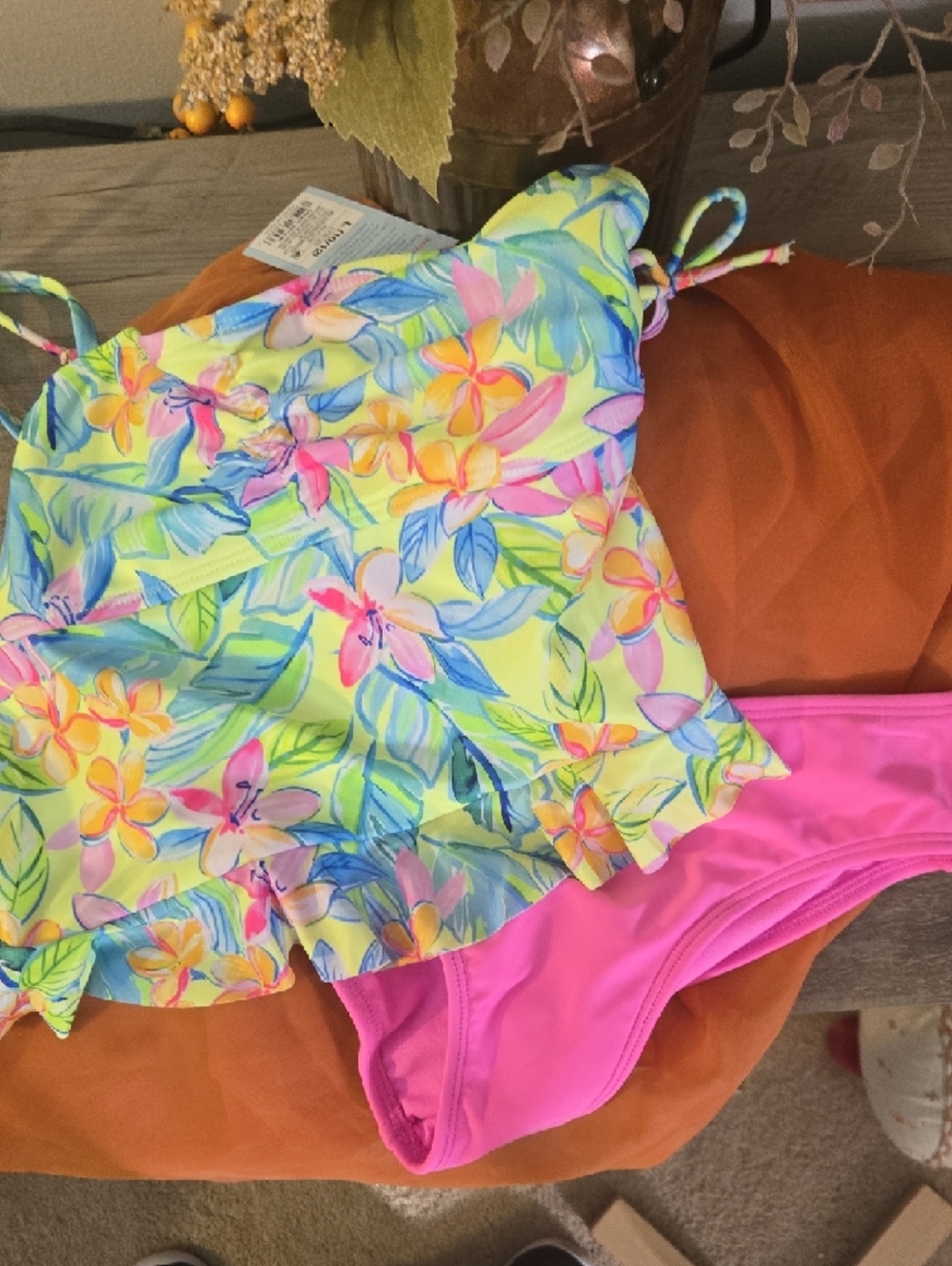 Cat & Jack Girls Pink Floral Tankini Set - Picture 5 of 5
